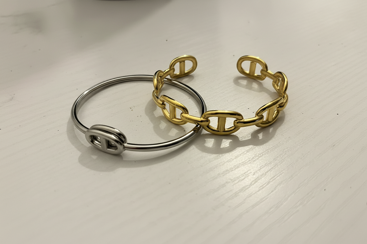 Bracelets jonc chaîne marine doré & argenté