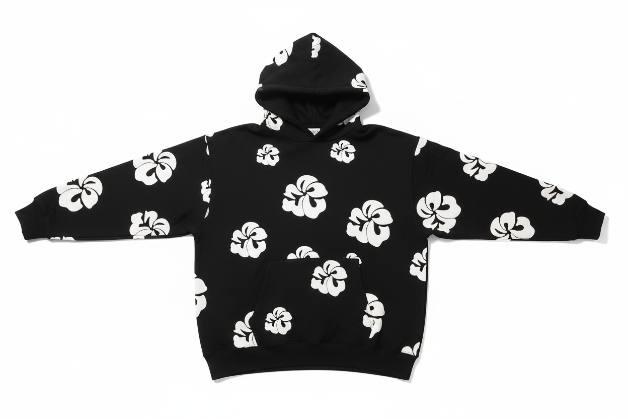 Hoodie noir fleurs